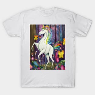 Unicorn forest butterfly colorful T-Shirt